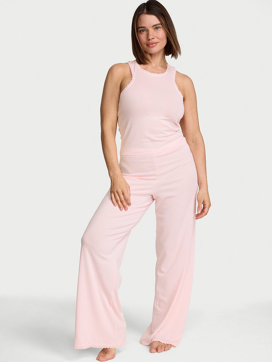 Buy Cotton Shadow Stripe Tank & Pants Set, Angel Pink - Order