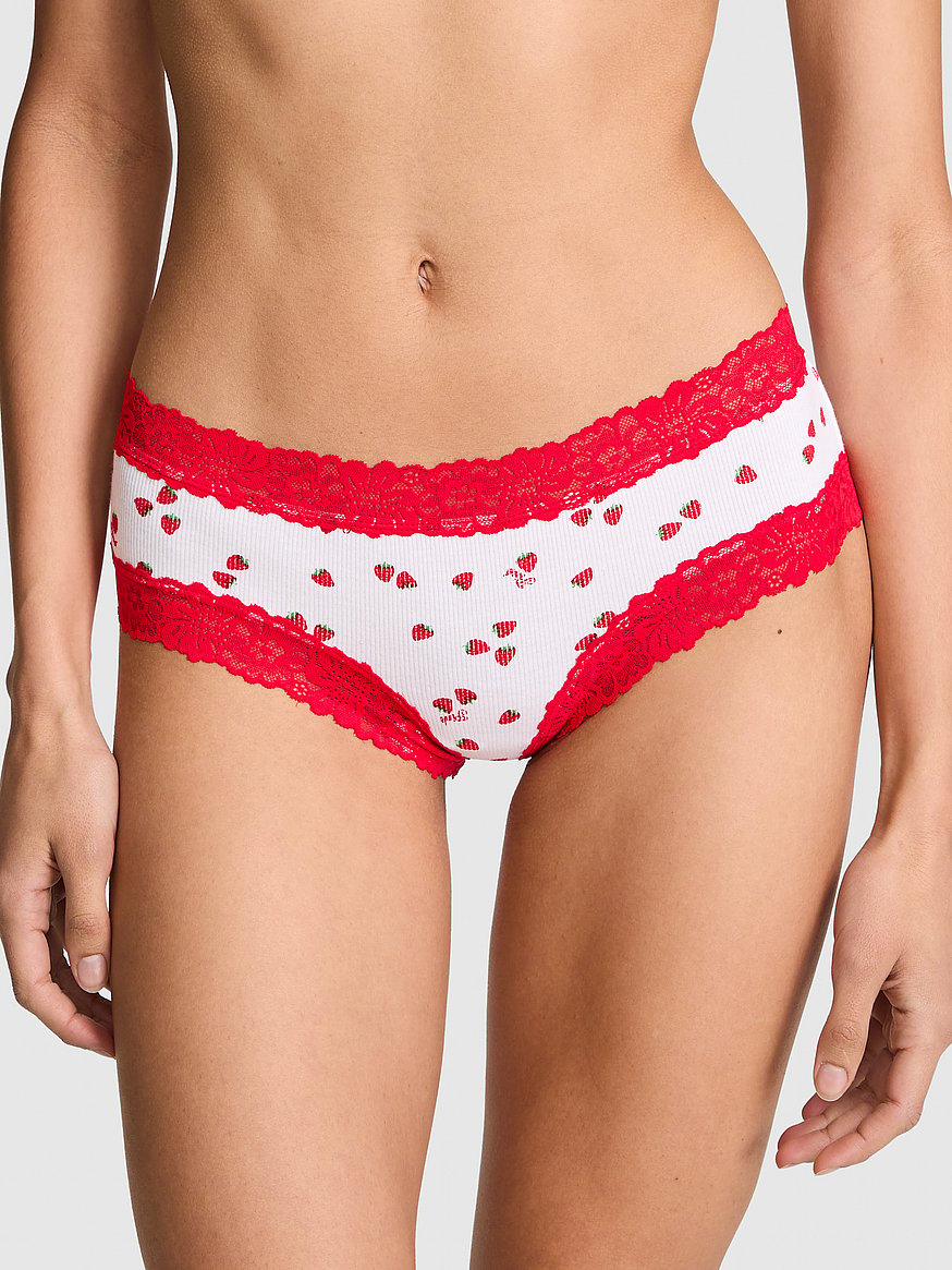 Buy PINK Wink™ Lace-Trim Cotton Cheeky Panty, White Strawberry