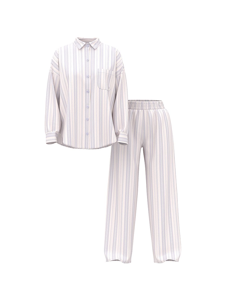 Buy Modal-Cotton Long Pajama Set, Icy Lavender Stripes - Order