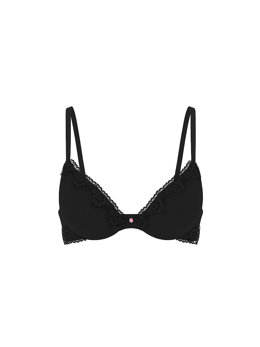 Perfect Shape Cotton Shadow Stripe Lace-Trim Push-Up Bra