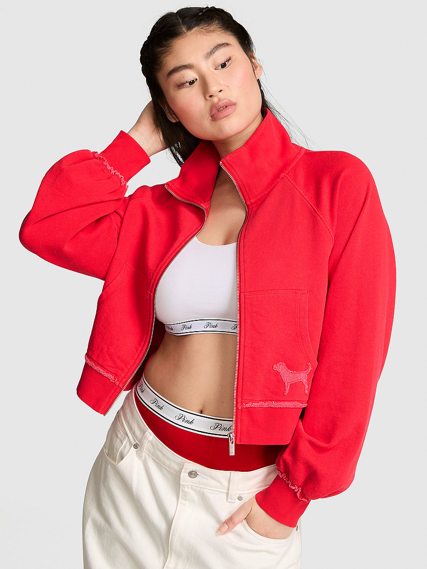 Buy Campus Terry™ Mock-Neck Full-Zip Sweatshirt, Bright Vermillion