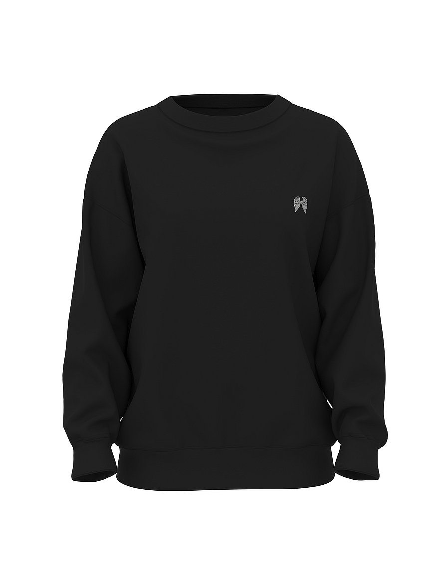Buy Iconic Fleece Crewneck Sweatshirt, Pure Black W/ Wing Diamante