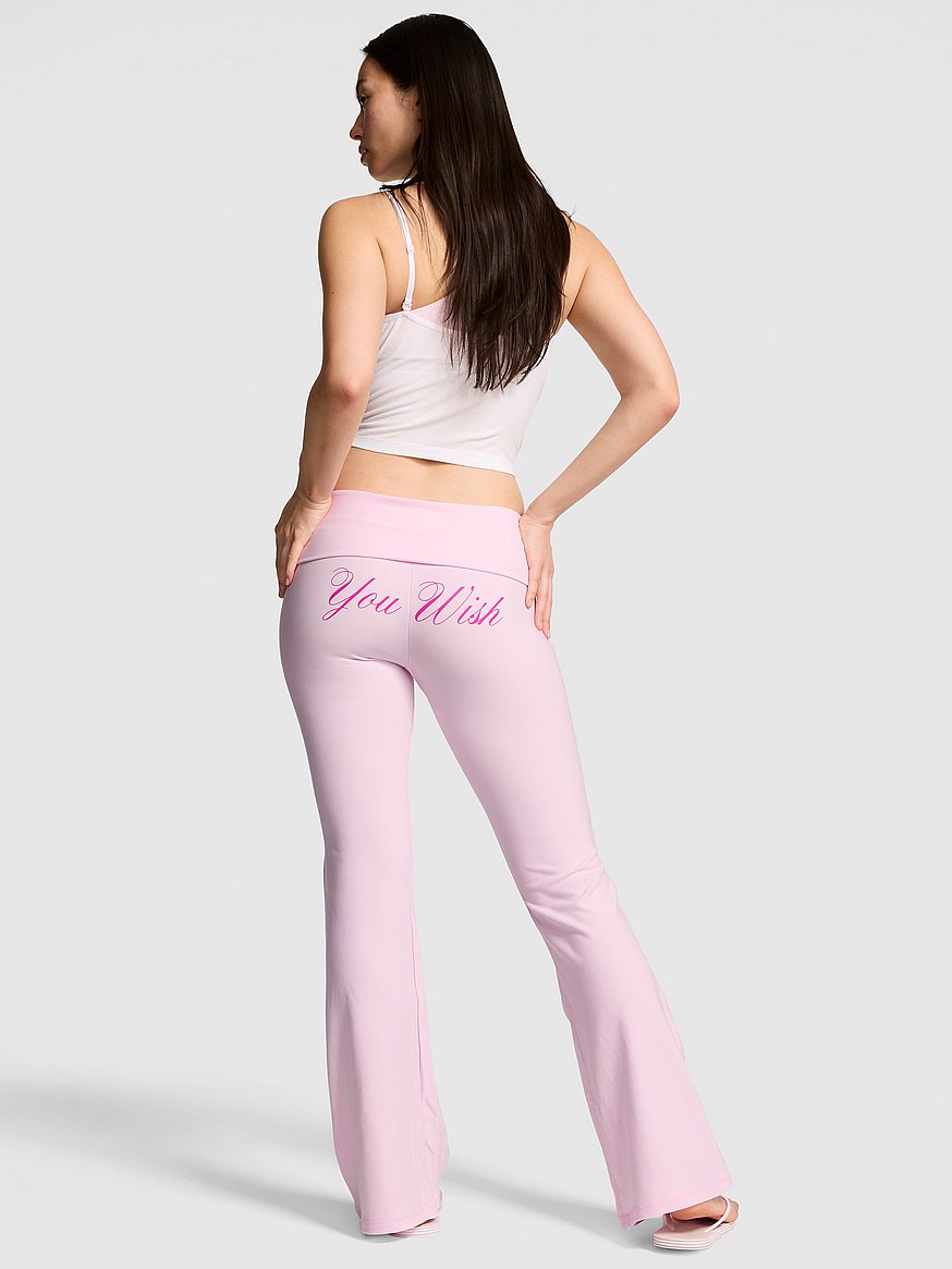 新品Victoria's Secret PINK ヴィクシー　ヨガパンツ S Buy Soft Modal Foldover Kick-Flare Leggings, Pink Tulip Embroidery