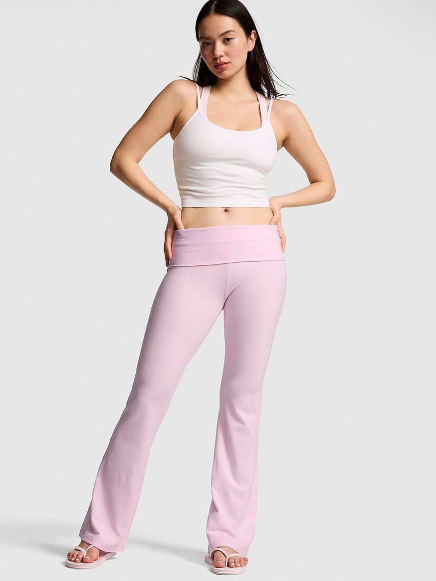 Buy Soft Modal Foldover Kick-Flare Leggings, Pink Tulip Embroidery