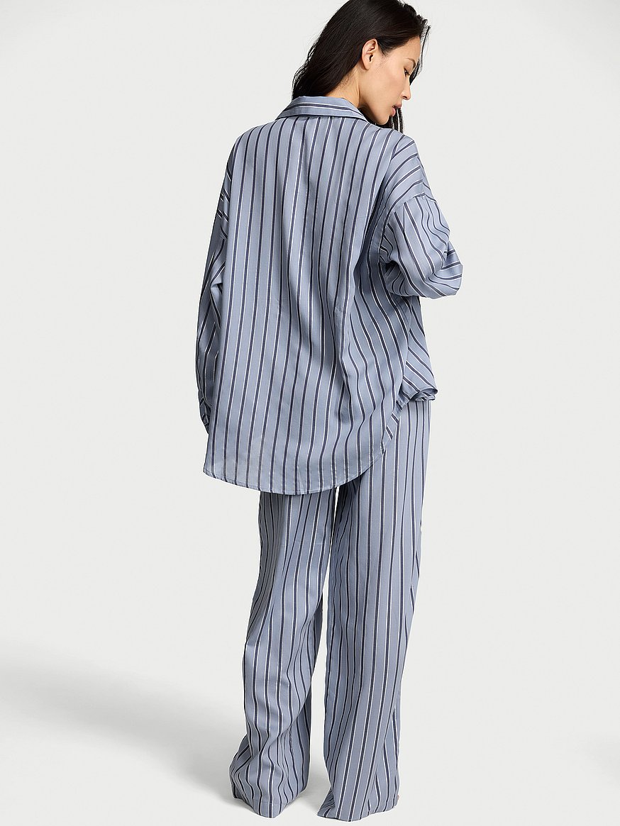 Buy Modal-Cotton Shimmer Stripe Long Pajama Set, Blue Grey/Ink