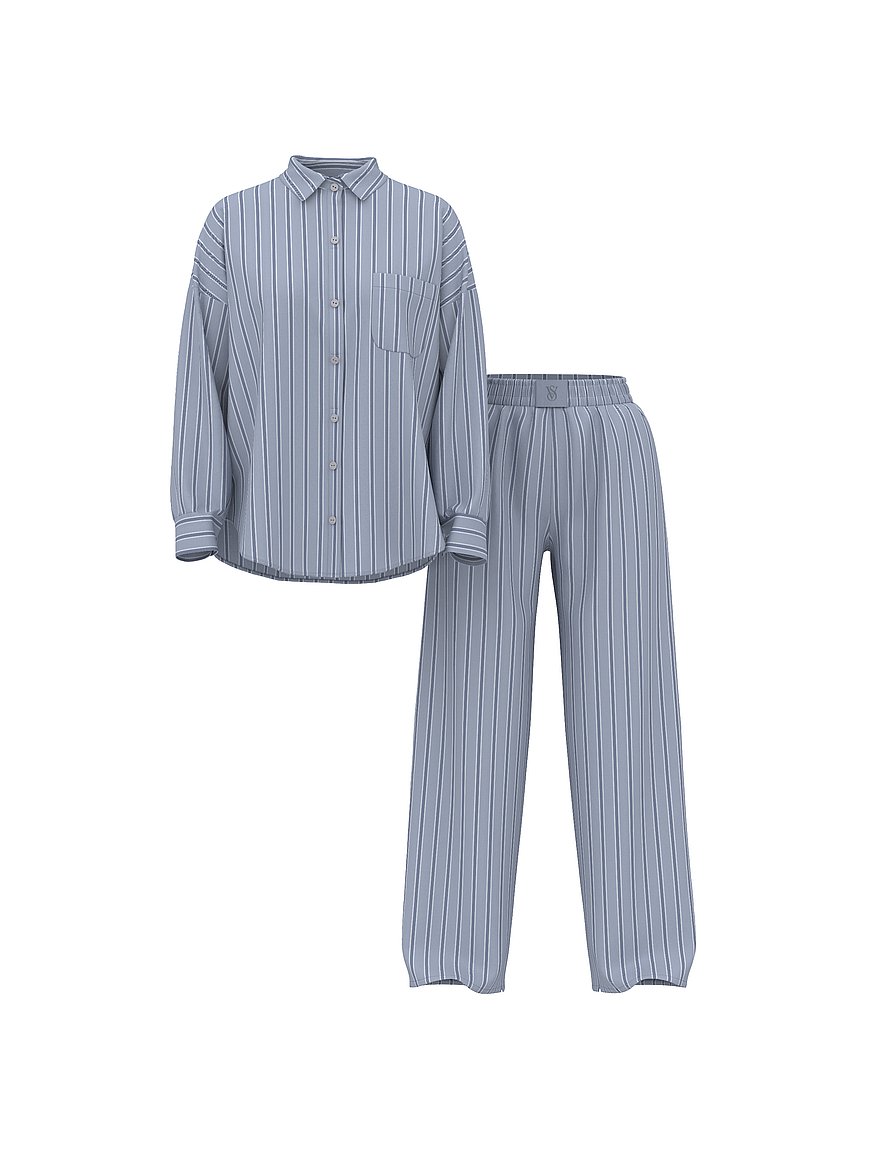 Buy Modal-Cotton Shimmer Stripe Long Pajama Set, Blue Grey/Ink