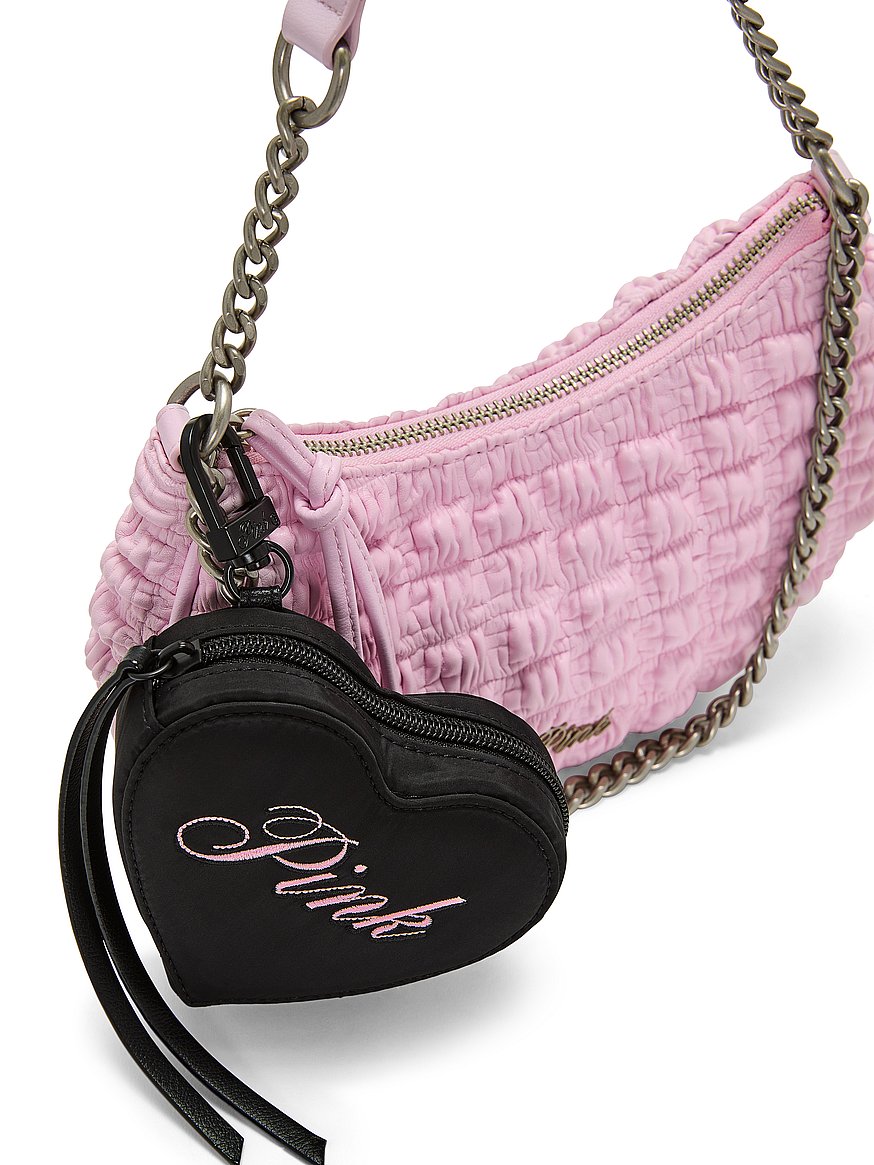 Buy Heart Pouch Keychain Charm, Black & Pink Script - Order Small