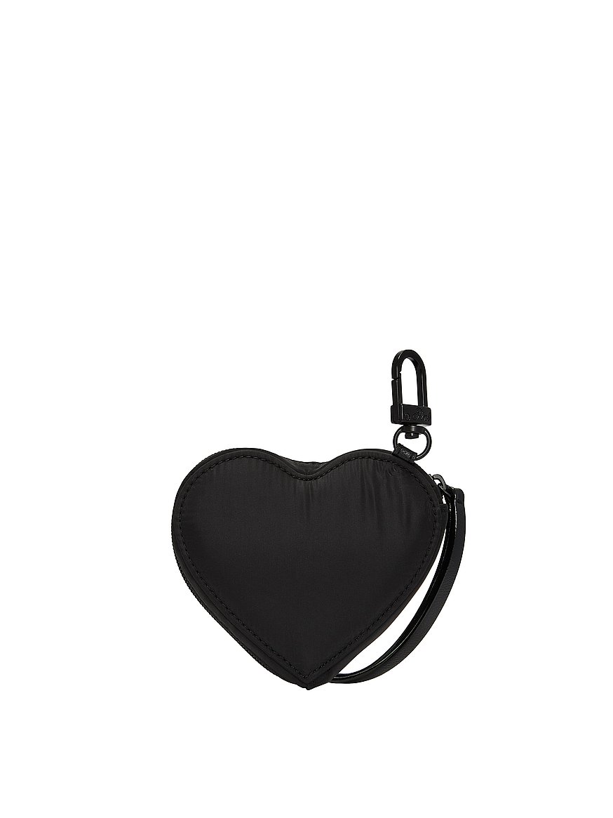 Buy Heart Pouch Keychain Charm, Black & Pink Script - Order Small