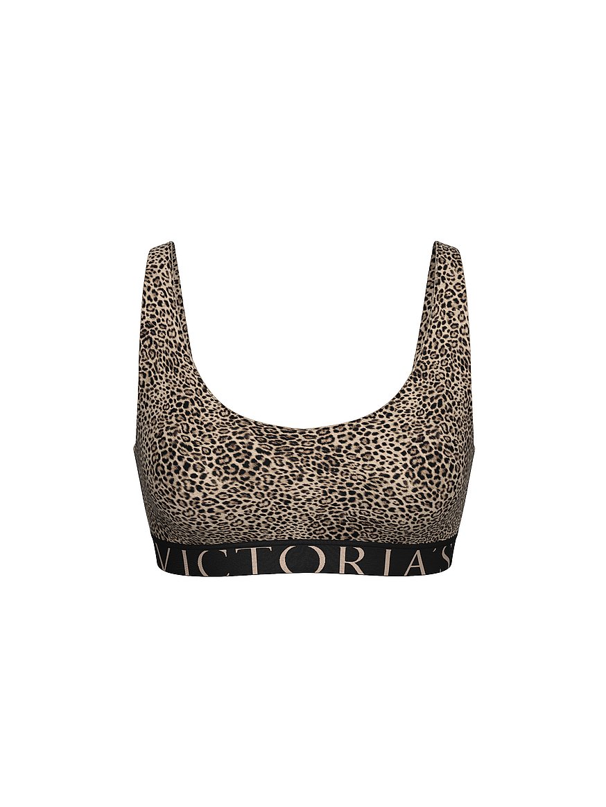 Buy Cotton Exploded Logo Unlined Plunge Bralette, Leopard - Order