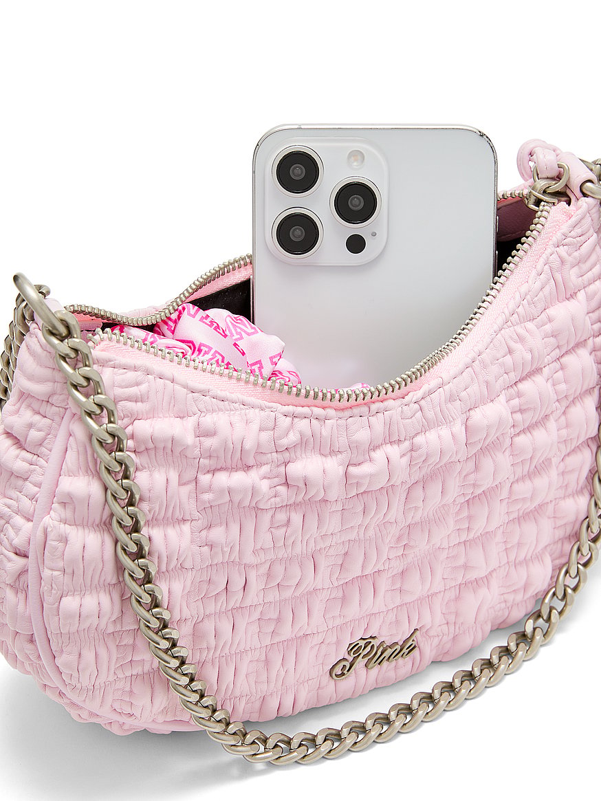 Buy Crescent Ruched Shoulder Bag, Pink Tulip - Order Bags online