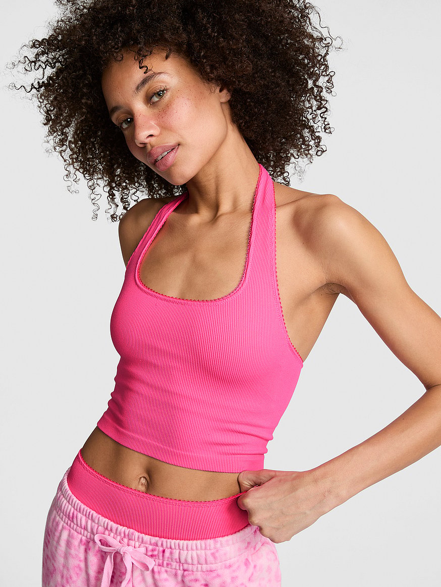 トップス Babylclub pink tank top Buy AnyWear Halter Cropped Tank, Fall For Me Pink - Order Tops