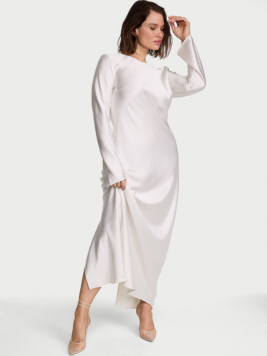 long sleeve maxi slip dress Zahra Satin Long Sleeve Maxi Slip Dress