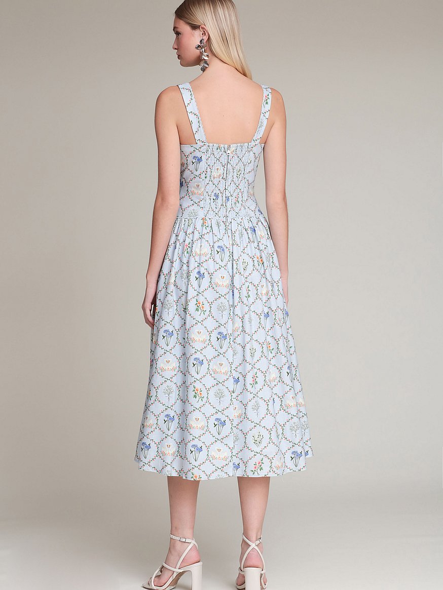 Floral Lattice Linen Blend Midi Dress Floral Lattice Linen Blend Midi Dress
