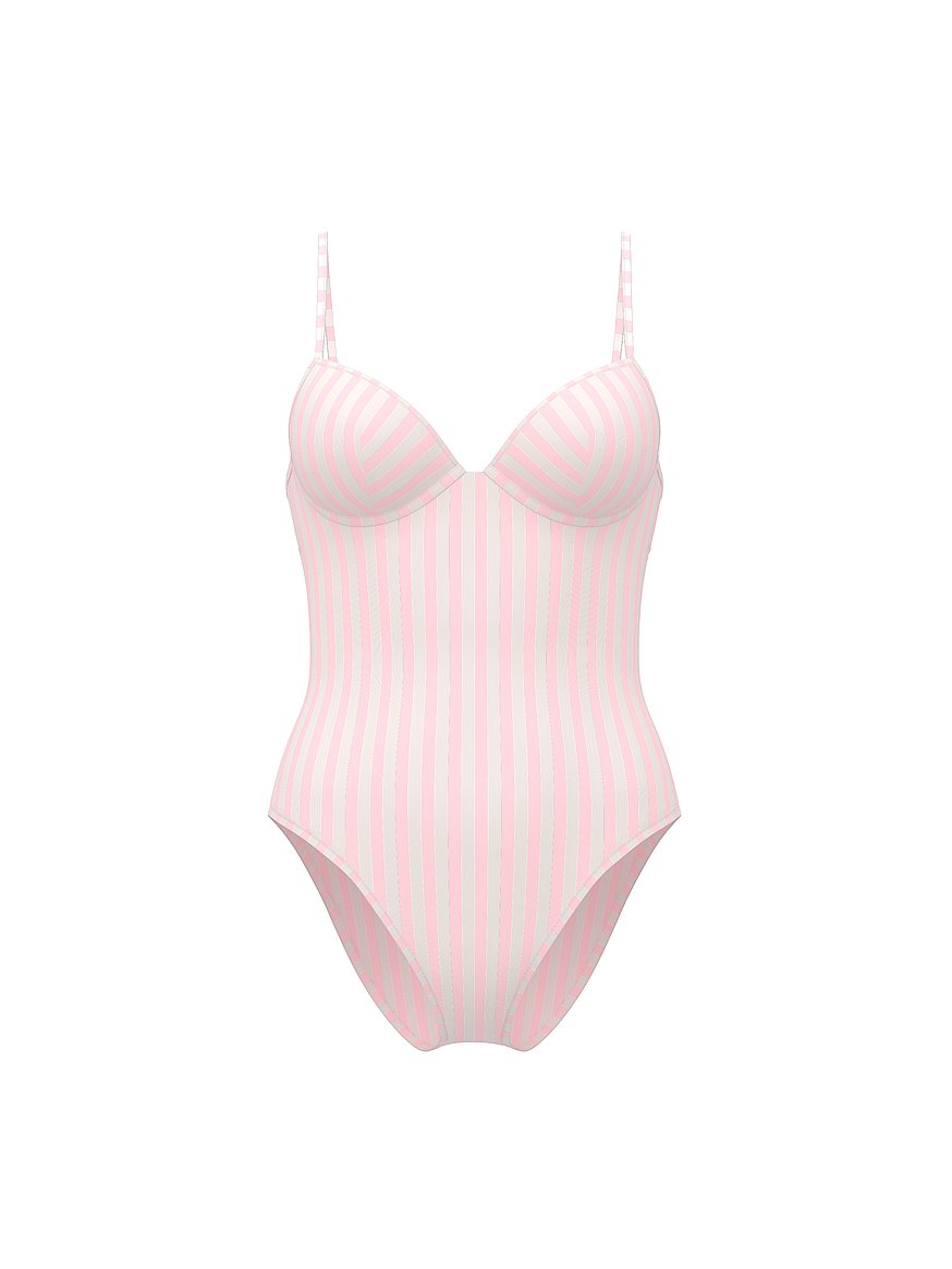 Buy Heritage Stripe Balconette Cheeky One-Piece Swimsuit, Pink
