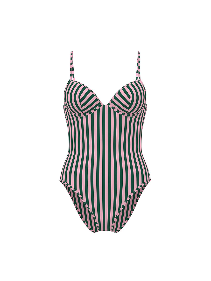 Buy Heritage Stripe Balconette Cheeky One-Piece Swimsuit, Pink