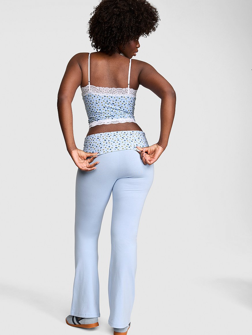 Buy Mercer Cotton Foldover Flare Pant, Blue Daisy Print - Order