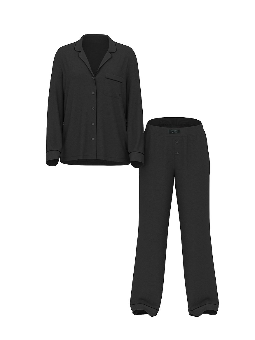 Buy SoSoft Modal™ Ribbed Long Pajama Set, Heather Characol Grey