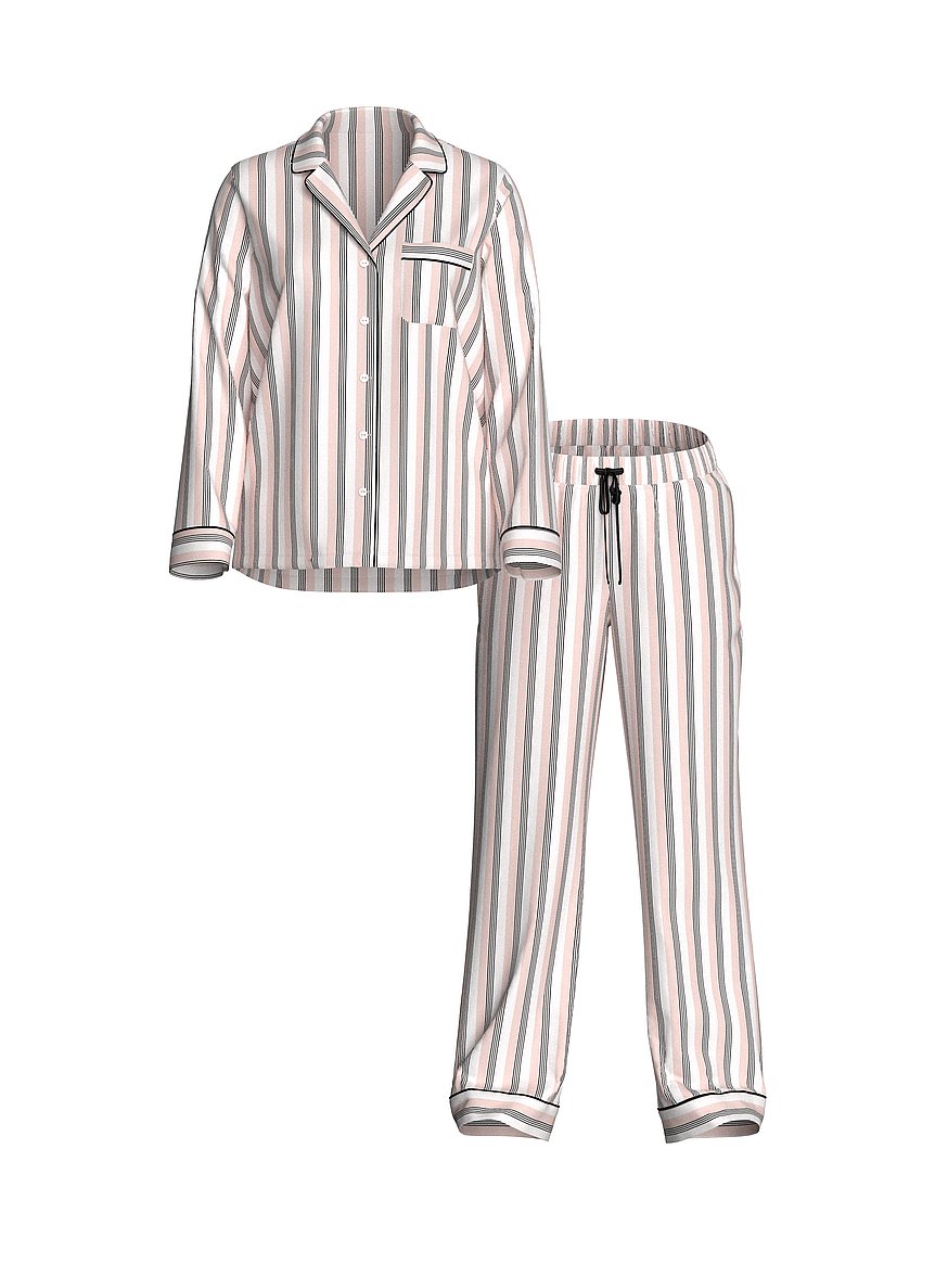 Buy Signature Satin Long Pajama Set, Angel Pink Stripes - Order