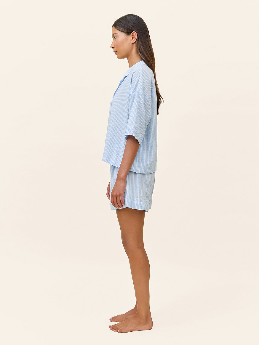 Buy Sabrina Stripe Boxer Pajama Set, Blue Bell White Stripe