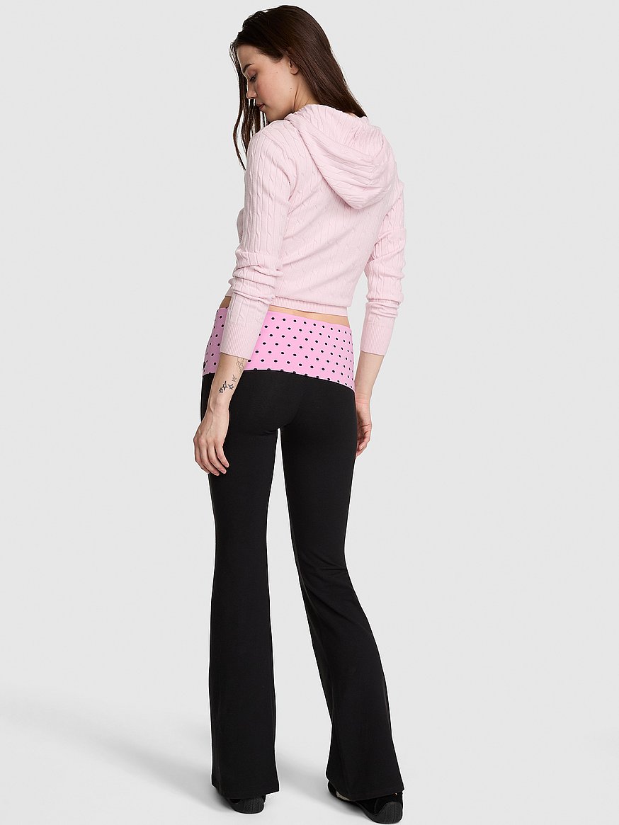 Buy Mercer Cotton Foldover Flare Pant, Black & Pink Dot - Order
