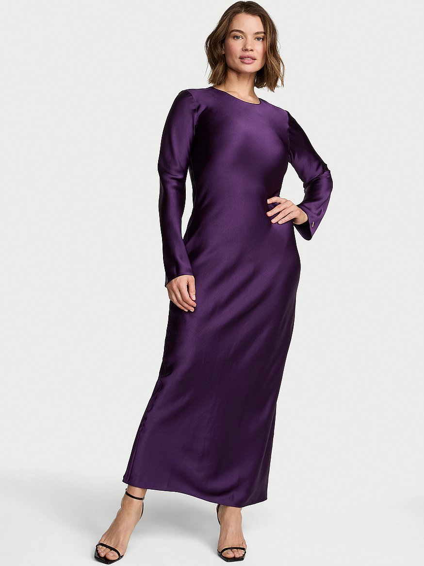 Buy Luxe Satin Long-Sleeve Maxi Slip Dress, Purple - Order Slips online -  Victoria's Secret
