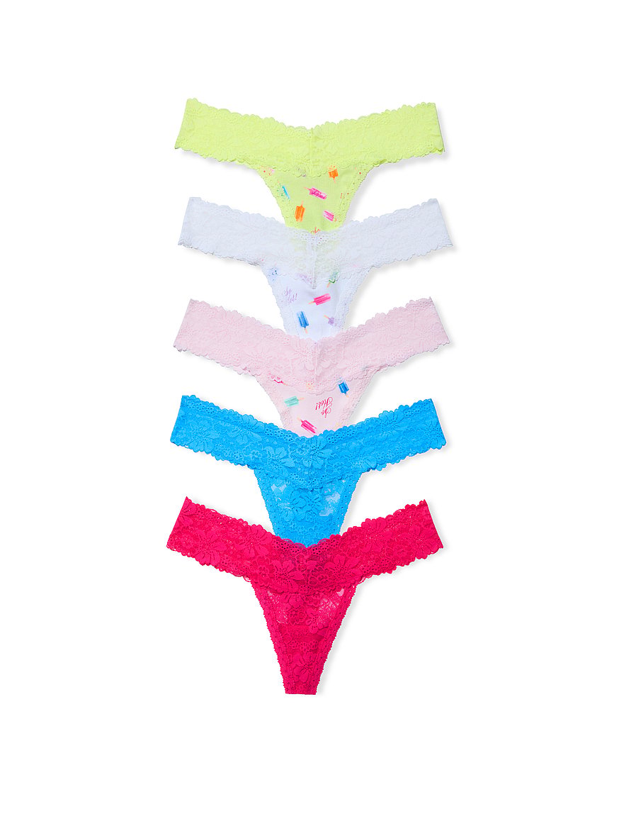 Buy 5-Pack PINK Wink™ Lace-Trim Thong Panties, Popsicle Pack