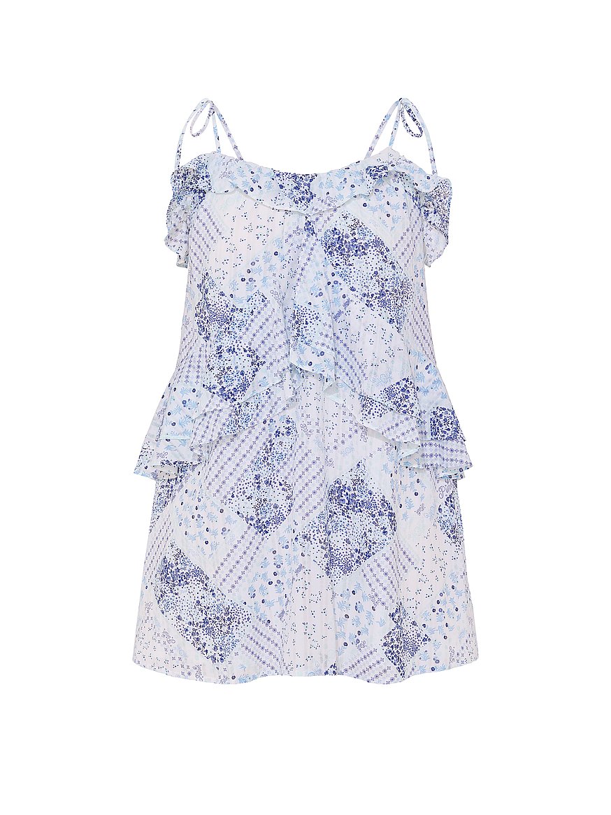 Buy Flowy Rue Mini Dress, Blue & White Patchwork Floral - Order Dresses  online - PINK