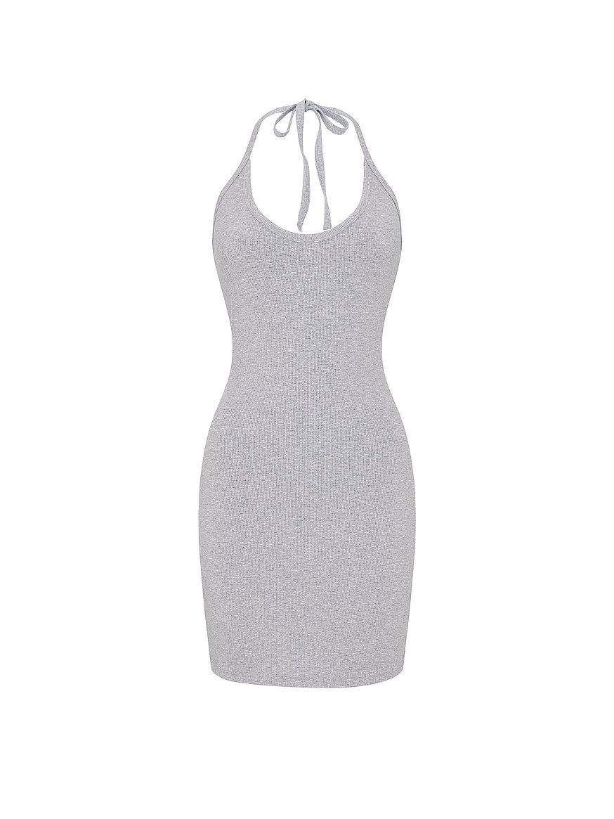 Pink All-Day Soft Rib Halter Dress - Grey Pink All-Day Soft Rib Halter Dress - Grey