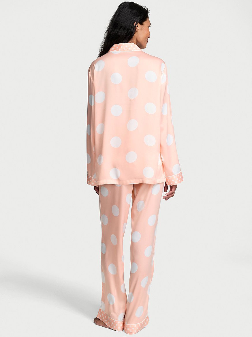 Buy Signature Satin Long Pajama Set, Pink Dots - Order Pajamas