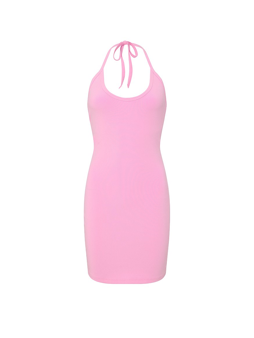 Pink All-Day Soft Rib Halter Dress - Pink