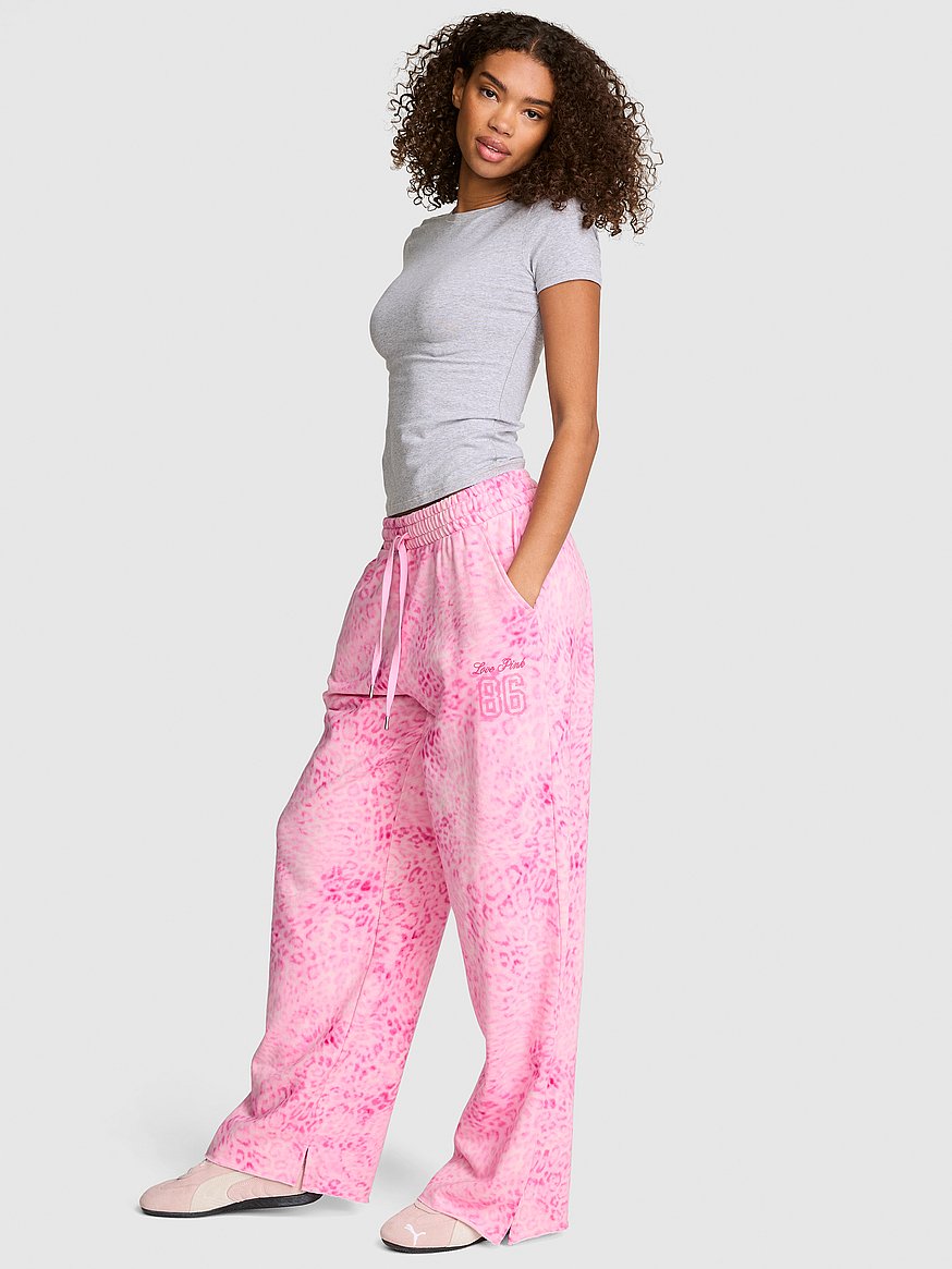 Buy Campus Fleece™ Wide-Leg Split-Hem Sweatpants, Pink Leopard