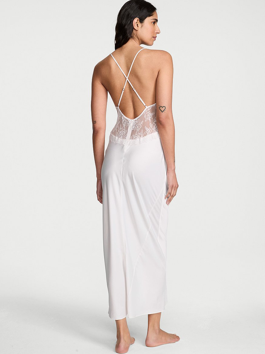 Buy Satin Rose Lace Long Slip Dress, Coconut White - Order Slips online - Victoria's  Secret US