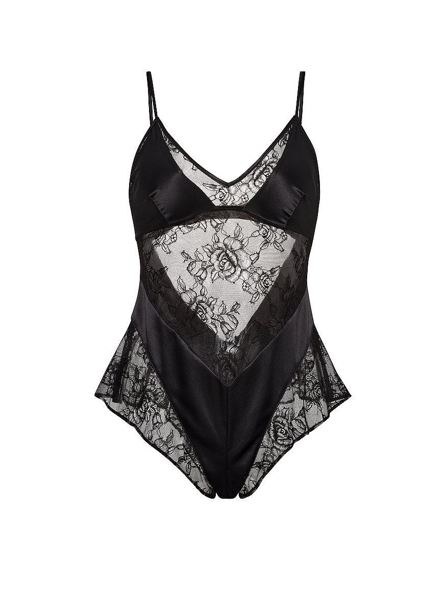 Buy Satin & Rose Lace Flutter Romper, Black - Order Rompers online -  Victoria's Secret US
