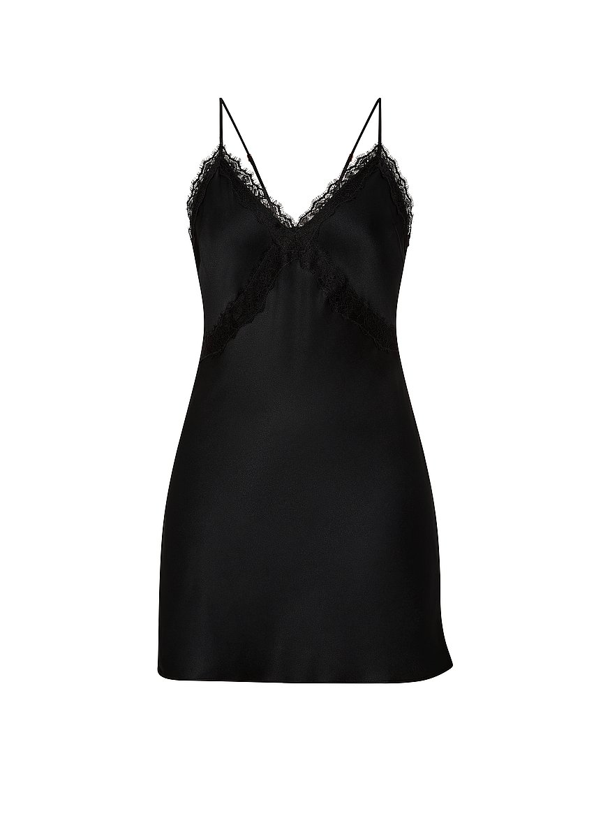 Buy Satin Rose Lace-Trim Mini Slip Dress, Black - Order Slips online -  Victoria's Secret