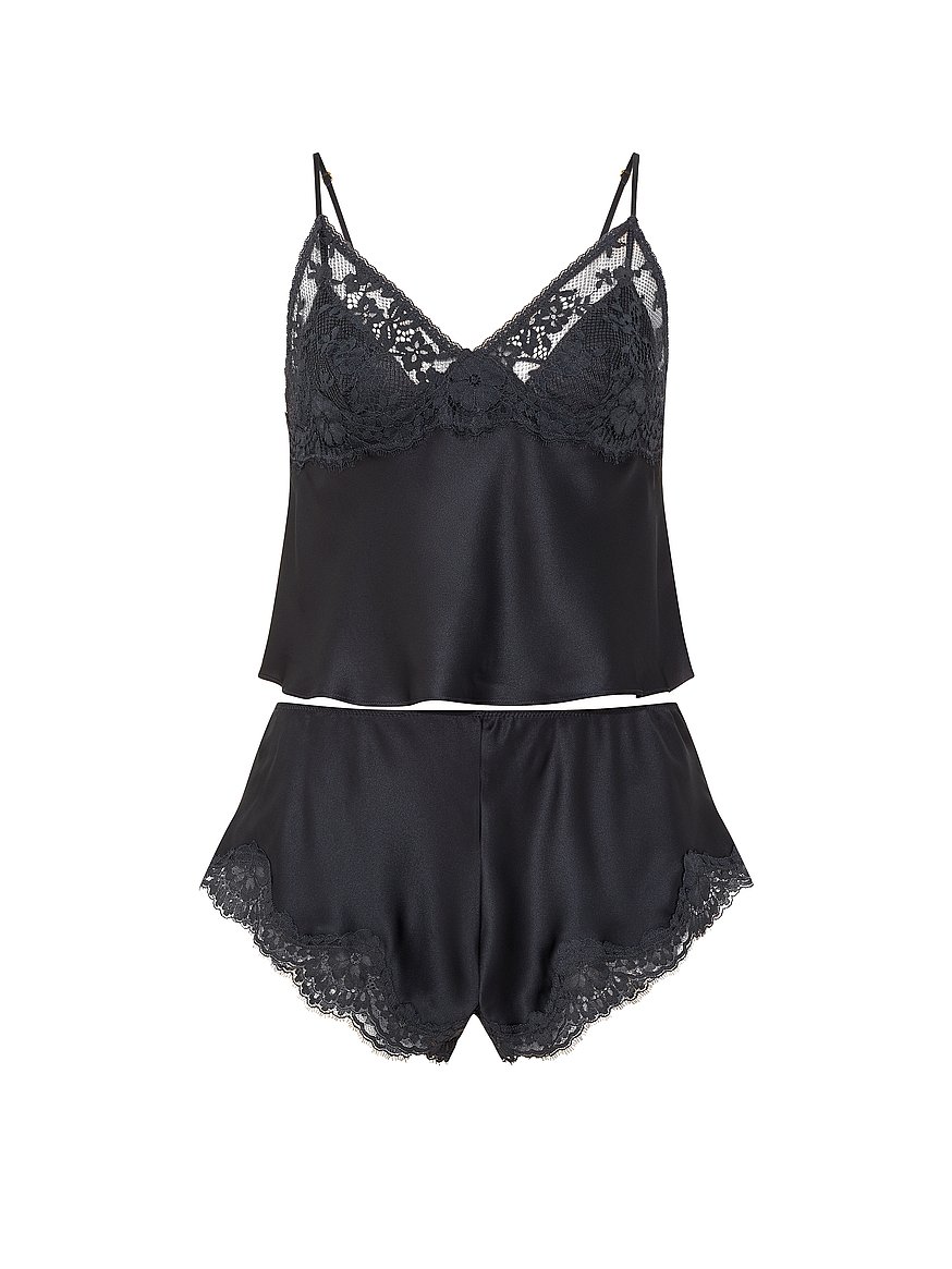 Buy Satin Lace-Trim Cami & Flutter Shorts Set, Classic Dark Smoke