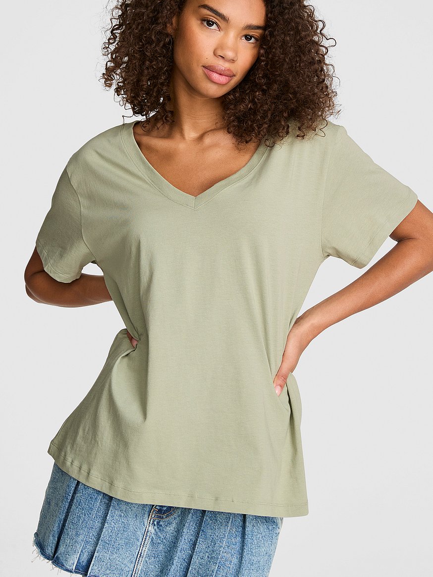Buy Campus Cotton™ V-Neck Tee, Slate Green - Order Tops online