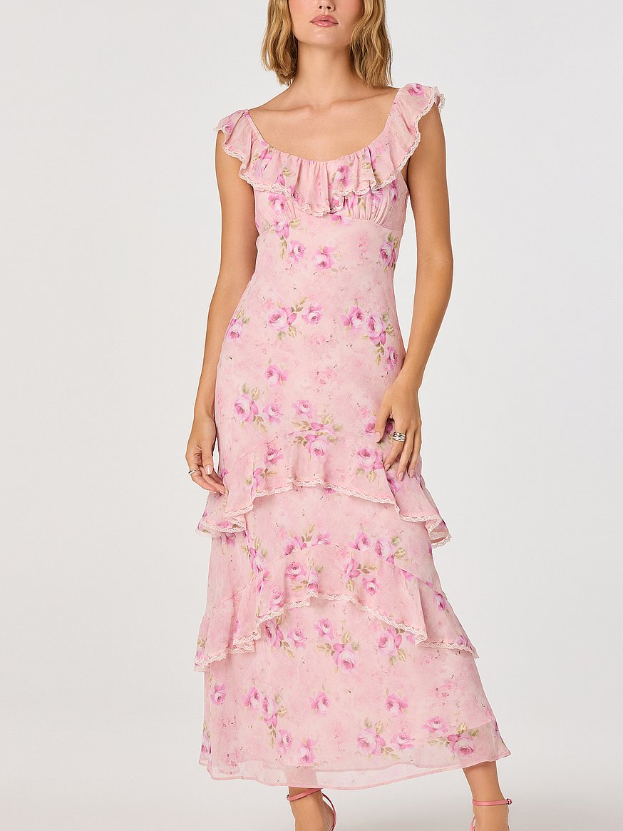 fit and flare midi dress Square Neckline Fit and Flare Silhouette Midi Silk Dress EU32 / Fuchsia