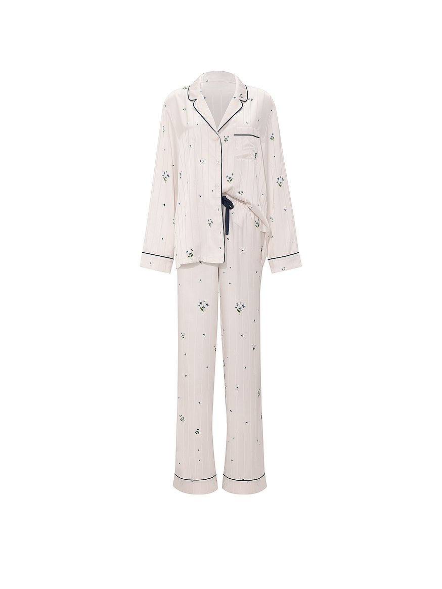 Buy Signature Satin Long Pajama Set, Coconut White Floral - Order
