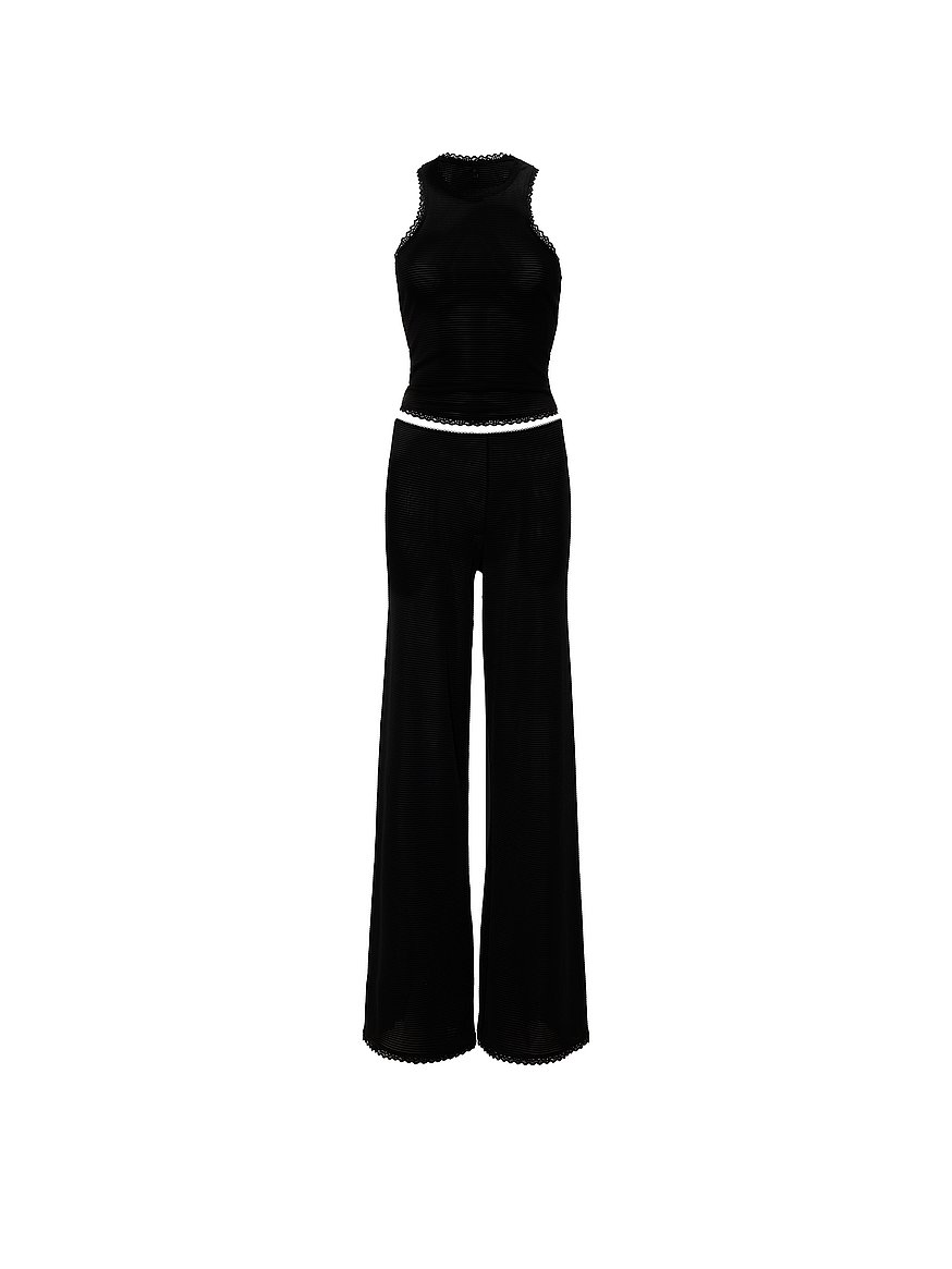 Buy Cotton Shadow Stripe Tank & Pants Set, Black - Order Pajamas