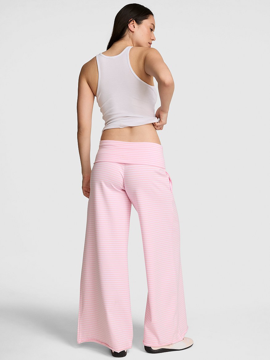 Buy All-Day Cotton™ Foldover Wide-Leg Pants, Pink Stripe - Order