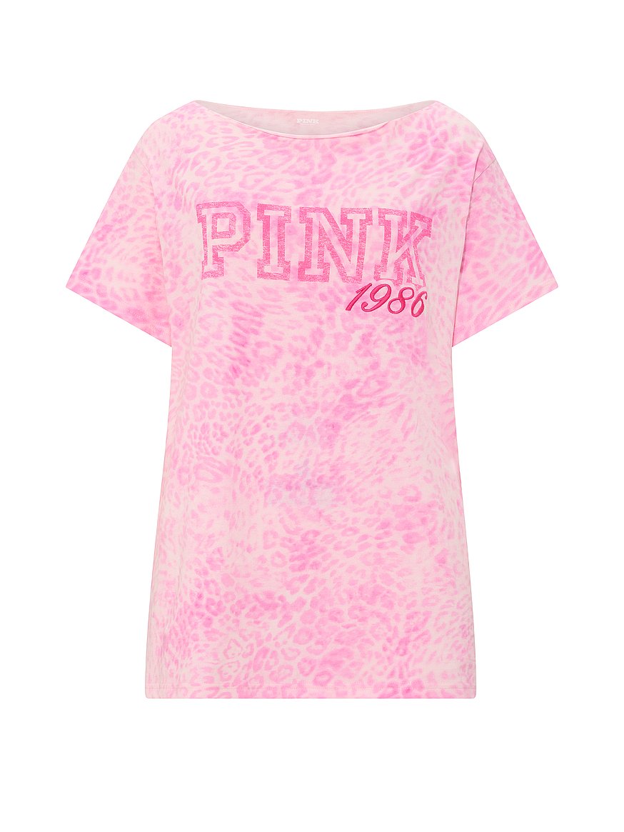 Buy Campus Cotton™ Off-The-Shoulder Tee, Pink Leopard - Order Tops