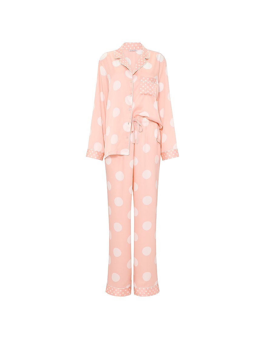 Buy Signature Satin Long Pajama Set, Pink Dots - Order Pajamas