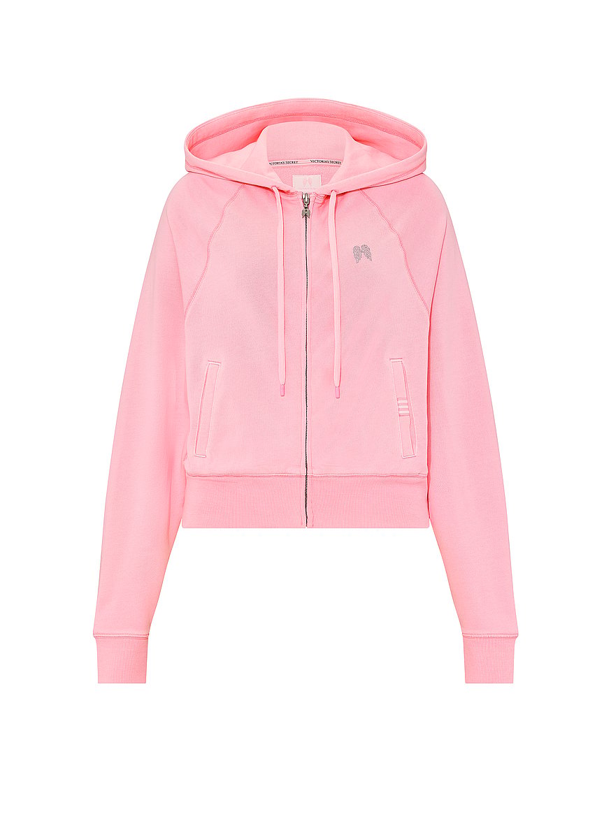 Buy Off-Duty Terry Crop Full-Zip Hoodie, Washed Victoria Pink