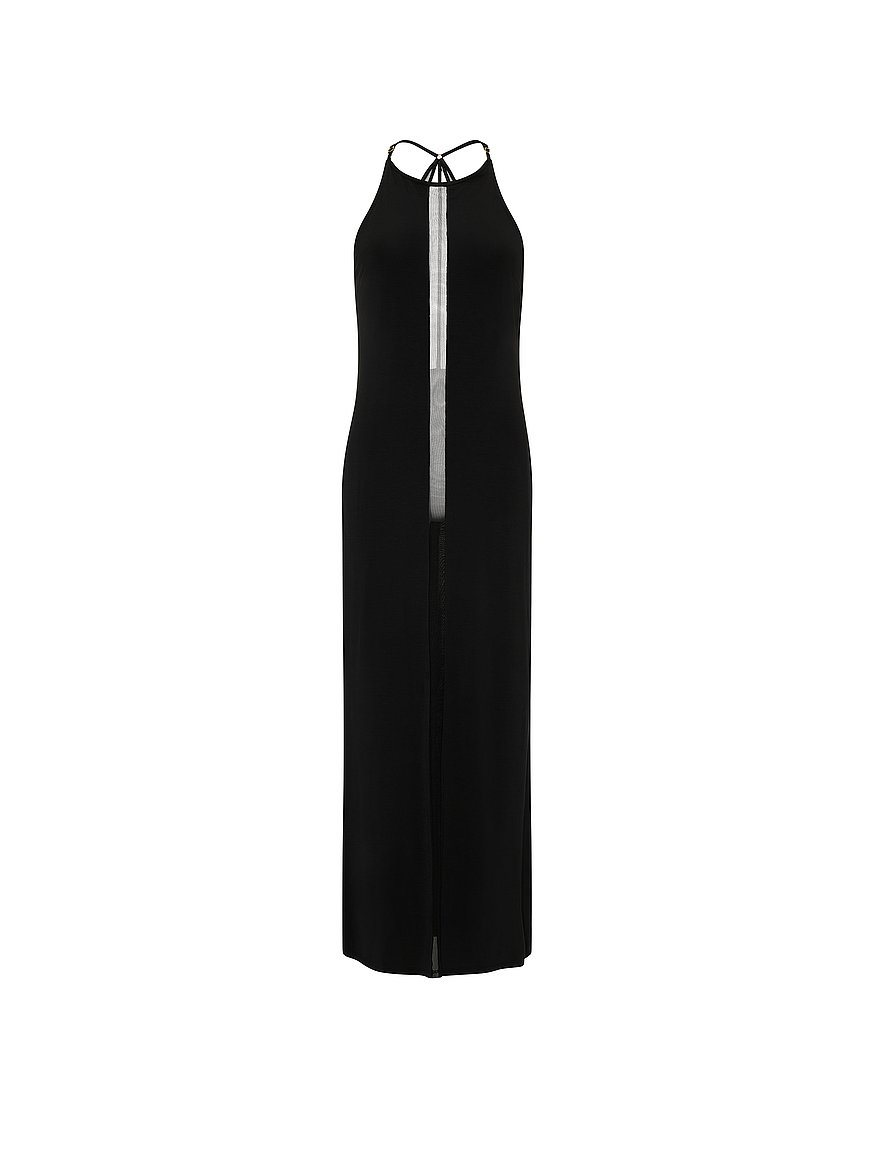 Buy Sheer Reveal Modal High-Neck Maxi Slip Dress, Black - Order