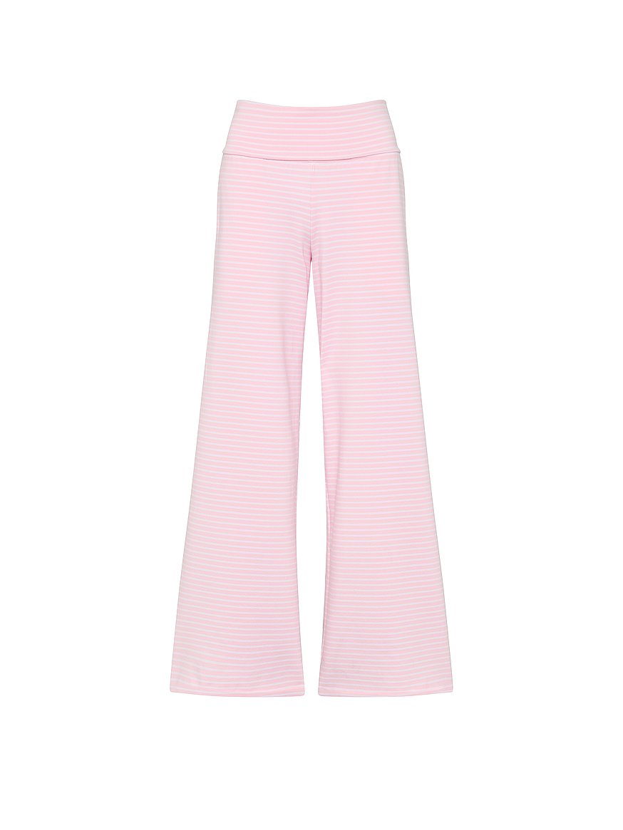 Buy All-Day Cotton™ Foldover Wide-Leg Pants, Pink Stripe - Order
