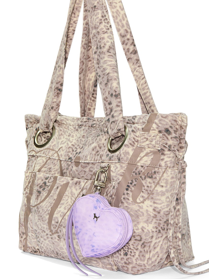 Buy Heart Pouch Keychain Charm, Purple Leopard - Order Small
