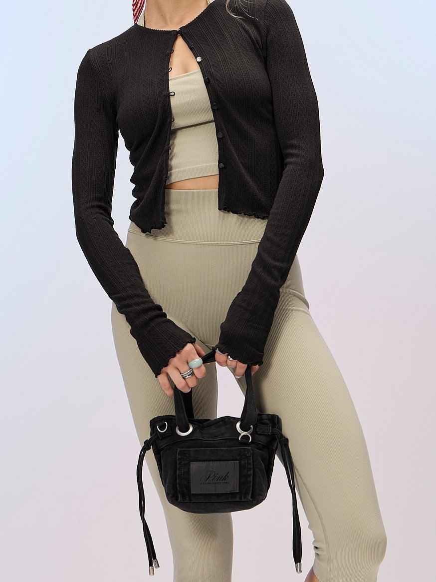 Buy Canvas Flat-Bottom Mini Tote Bag, Black - Order Bags online - PINK