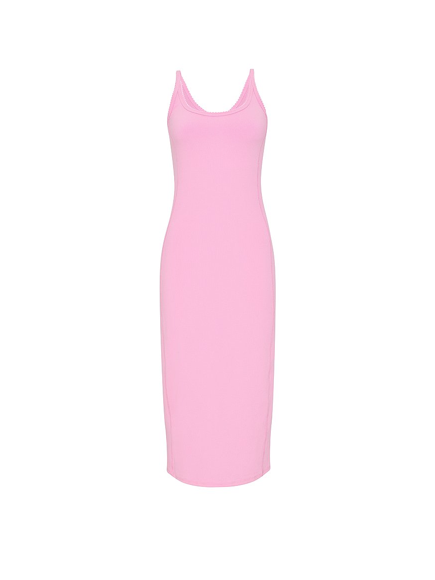 Buy All-Day Soft Rib High-Neck Midi Dress, Pink Lollipop - Order Dresses  online - PINK US