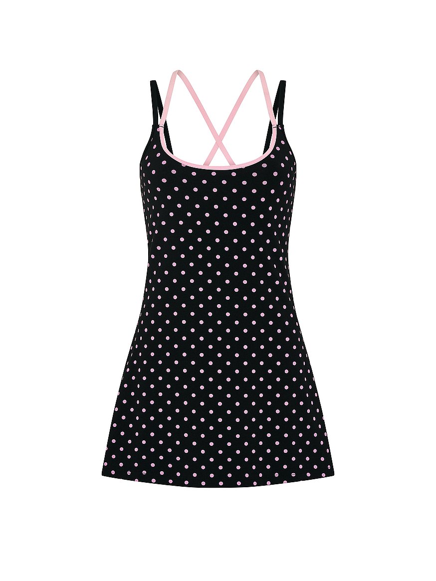 Buy All-Day Cotton Strappy Dress, Black With Pink Dots - Order Dresses  online - PINK US