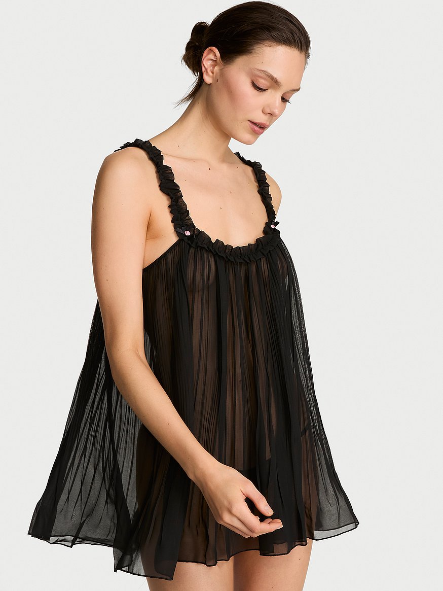 sheer black babydoll dress Current Mood Sheer Chiffon Lace Floral Babydoll Dress main image 0